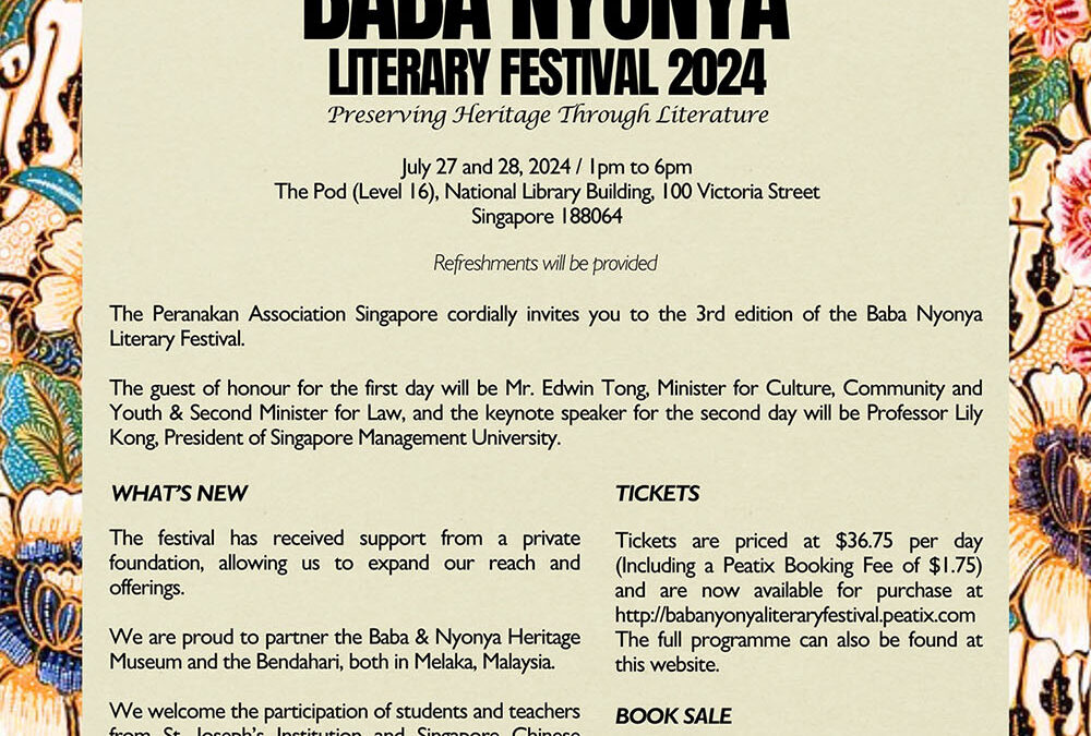 Baba Nyonya Literary Festival 2024 – tickets for sale now!